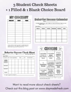 Images of Student Check Sheets to help challenging students