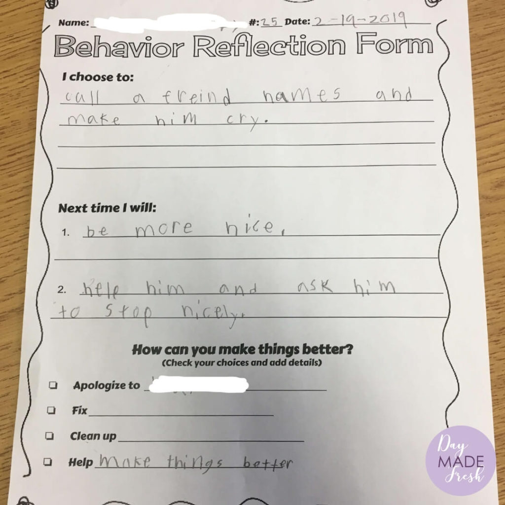 How to Use Behavior Reflection Forms with Students * Day Made Fresh